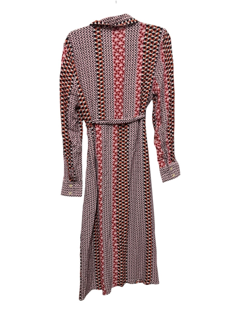 Vero Moda Pink Multi Geometric Long Sleeve Shirt Dress with Tie Waist - Picture 3 of 8